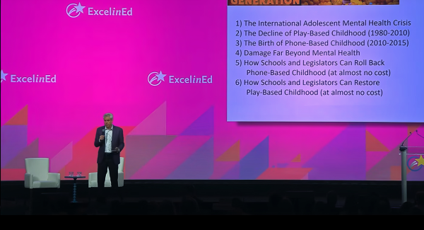 Jonathan Haidt speaking on stage at ExcelinEd
